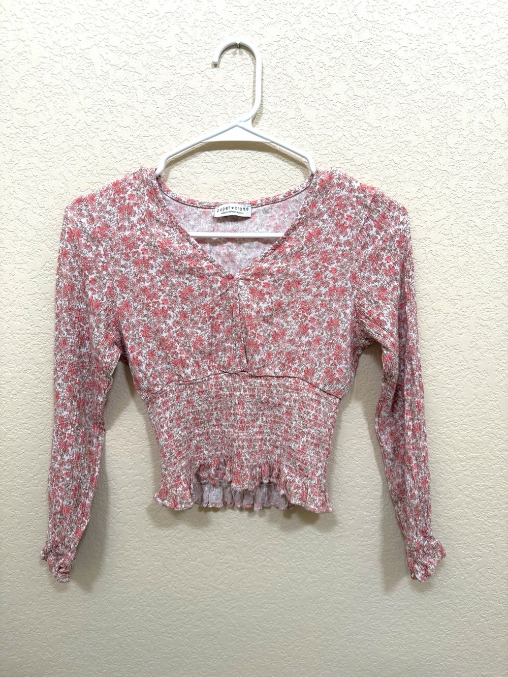 Paper Crane Pink Floral Smocked Crop Top